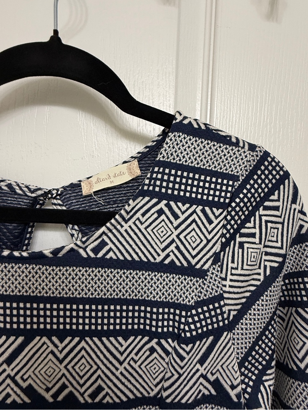 Altar'd State Navy and White Geometric Print Blouse